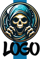 BLUE GOLD SKULL ESPORT GAMING LOGO