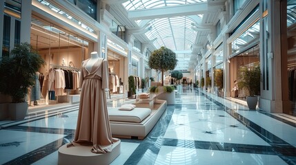 A modern famous brand women's clothing mall. Generative AI.