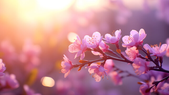 Beautiful warm background picture of cherry blossoms blooming in spring
