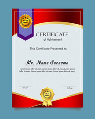 Certificate of achievement template set with gold badge and border, Appreciation and Achievement Certificate Template Design. Elegant diploma certificate template