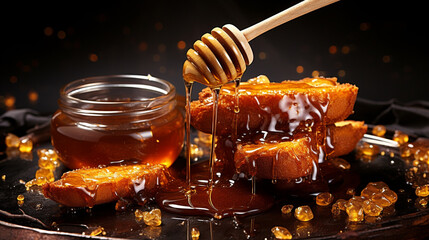 honey dripping from a dipper HD 8K wallpaper Stock Photographic Image  - obrazy, fototapety, plakaty