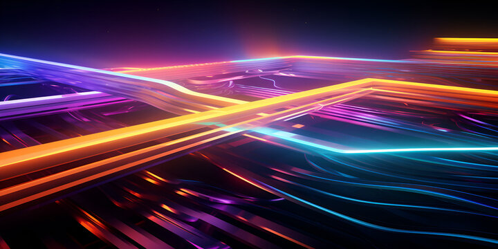 Futuristic Colorful Electric Cable Lines and LED Light Effects in Digital Technology Trendy Spaces generative AI