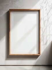 Wooden frame on white wall, Frame Mockup for Art Painting photograph blank, interior, blank artwork print mockup