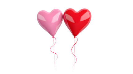 Red and pink heart shaped balloons isolated on transparent or white background	