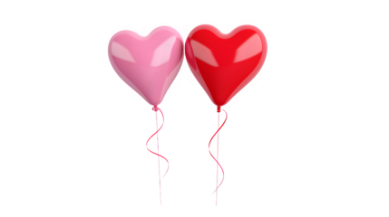 Red and pink heart shaped balloons isolated on transparent or white background	