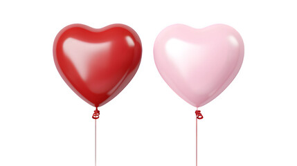 Red and pink heart shaped balloons isolated on transparent or white background