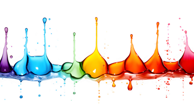 Colorful paint splashes isolated on transparent or white background
