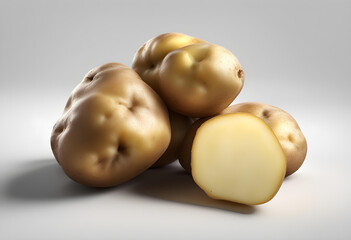 raw potatoes on a white background.