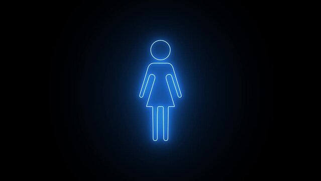 Neon Toilet sign animation. Pointer to the toilet or bathroom icon animation. female gender neon sign. WC toilet sign neon light 4k motion graphics.