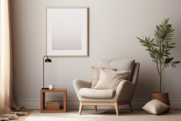 Poster Frame Mockup in Minimalist Interior created with Generative AI