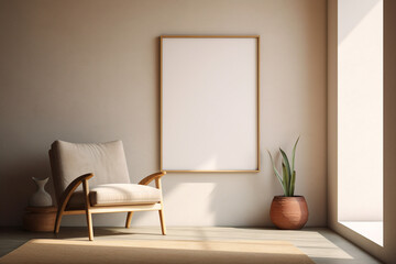 Poster Frame Mockup in Minimalist Interior created with Generative AI