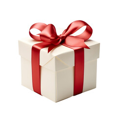 Fototapeta premium White gift box with red ribbon and bow on transparent background.