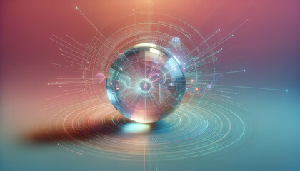 Obraz premium Futuristic augmented reality concept with glowing orb and digital grid lines.