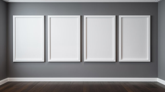 Monochromatic Elegance : Gallery of gray wallpaper with four white picture frame mockups
