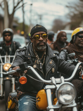 A Group Of African-American Bikers On A Charity Ride Showcasing Camaraderie And Community Involvement