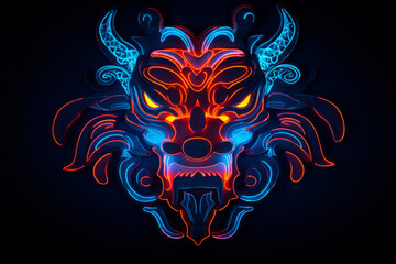 Neon LED accents,head shot,line art,Chinese Zodiac,Dragon,generative ai