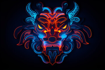 Fototapeta premium Neon LED accents,head shot,line art,Chinese Zodiac,Dragon,generative ai