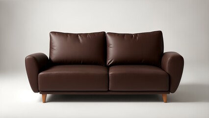 a dark brown leather sofa isolated on white background.