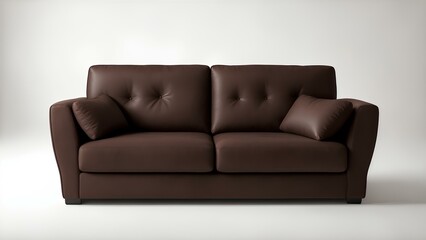 a matte dark brown leather sofa isolated on white background.