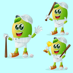 Cute manggo characters playing baseball
