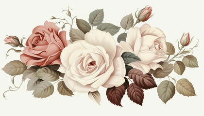 vintage style rose clipart with a slightly aged or muted color palette