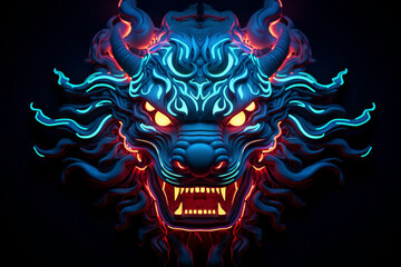 Neon LED accents,head shot,line art,Chinese Zodiac,Dragon,generative ai