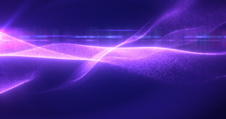 Purple glowing magic waves from energy particles abstract background