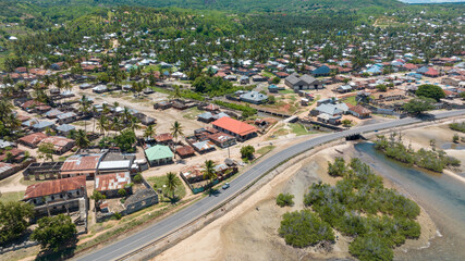 aerial view of Mikindani town in Southern Tanzania