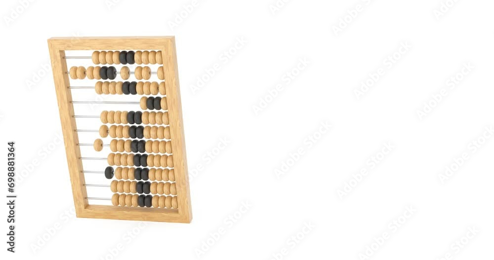 Poster 4k resolution video: vintage wooden abacus seamless looped rotating on a white background with alpha