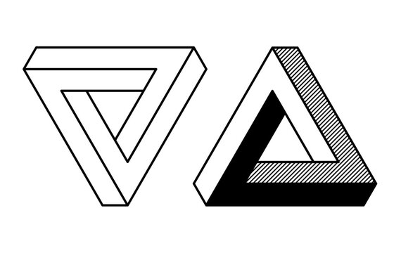  Penrose triangle optical illusion. Design elements. Fascinating design isolated on white background. Vector illustration.