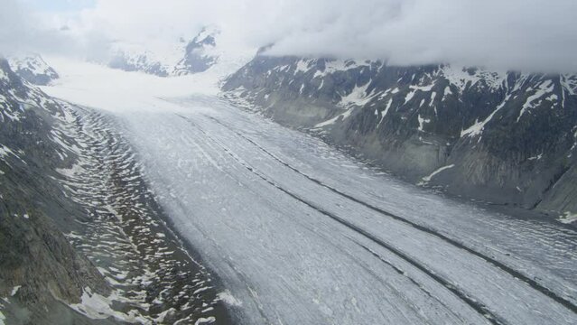 Breathtaking Switzerland Landscape of the Aletsch Glacier in the Bernese Alps, Aerial