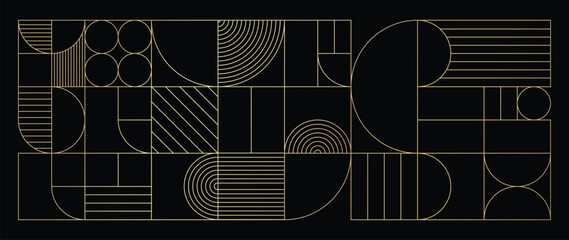 Luxury geometric gold line art and art deco background vector. Abstract geometric frame and elegant art nouveau with delicate. Illustration design for invitation, banner, vip, interior, decoration. © TWINS DESIGN STUDIO