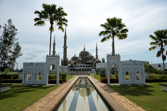Crystal Mosque, Terengganu, Malaysia - A grand structure made of steel, glass and crystal. The mosque is located at Islamic Heritage Park on the island of Wan Man.