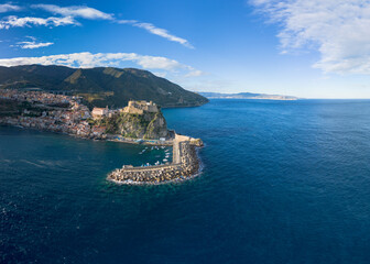 drone landscape view of the seaside town of Scilla in Calabria - obrazy, fototapety, plakaty