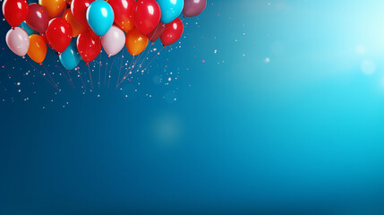 bunch of bright balloons and space for text against blue background