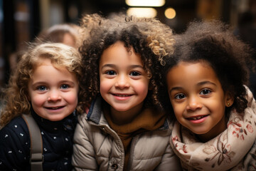 Portrait of a group of little multinational children in a kindergarten