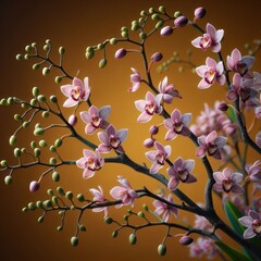  Close-up of elegant orchid twig. Orchid branch, Orquidea, Orchidee, Orquidea, Орхидея, Orchidee, Elegante rama de orquídeas. isolated contrast background.