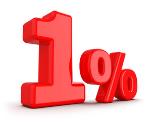 1 percentage discount number red 3d render
