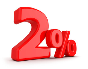 2 percentage discount number red 3d render