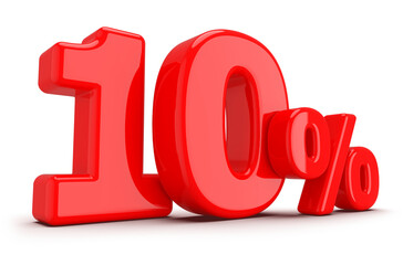 10 percentage discount number red 3d render