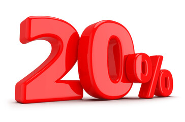 20 percentage discount number red 3d render