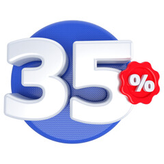 35 percentage off sale discount number blue with label 3d render