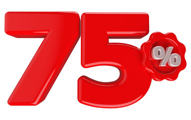 75 percentage off sale discount number red with label 3d render