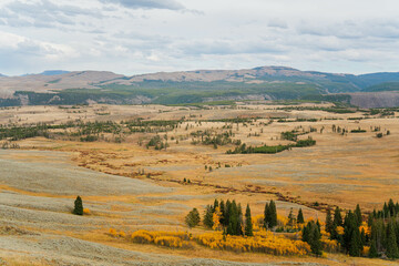Beautiful landscape viewed from above, in the Yellowstone National Park, Wyoming, USA