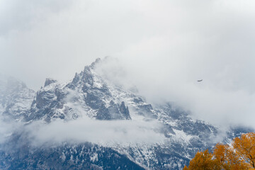 Airlines flight airplane is landing at Grand Teton National Park at Wyoming