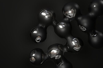 abstract background, 3d wallpaper design with meta balls and spheres, technology business backdrop, creative and smooth, black and silver