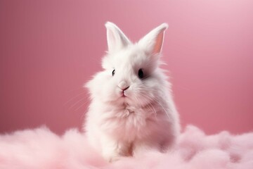 Fototapeta na wymiar A plush rabbit on a pink background