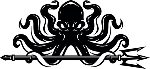 Aggressive Kraken (Octopus) Holding a Trident