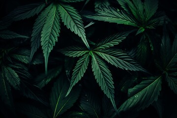 Cannabis Leaf Pattern Background Texture - Green Herbal Nature Concept for Marijuana, Hemp, CBD Oil