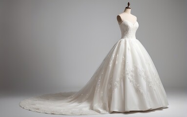Maniqui con vestido de novia sobre fondo blanco